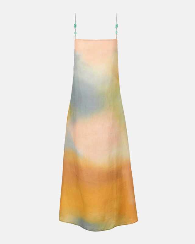 Laura Beaded-Strap Linen Maxi Dress